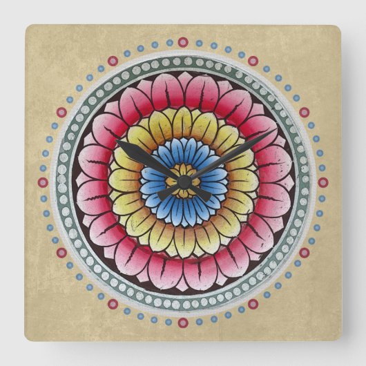 Lotus Mandala Clock Vierkante Klok (Voorkant)