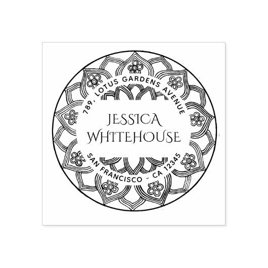 Lotus Mandala Floral Name Return Address Rubberstempel (Afrduk)