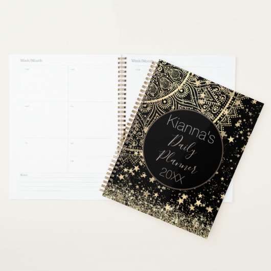 Lotus Mandala Glitter Gouden Sterren Gepersonalise Planner (Display)