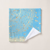 Lotus Mandala Glitter Gouden Sterren op Turquoise Bad Handdoek (Wasdoekje)