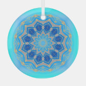 Lotus mandala in turkooise en blauw glas ornament (Voorkant)