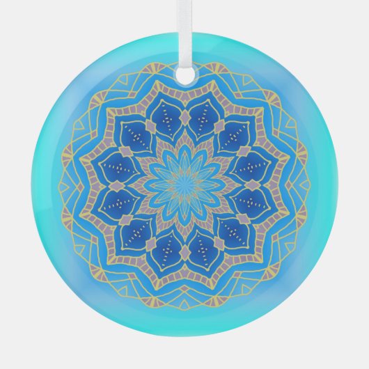 Lotus mandala in turkooise en blauw glas ornament (Voorkant)