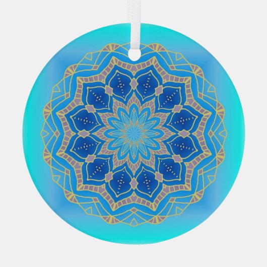 Lotus mandala in turkooise en blauw glas ornament (Achterkant)