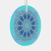 Lotus mandala in turkooise en blauw glas ornament (Voorkant Rechts)