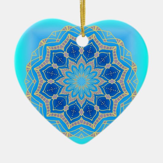Lotus mandala in turkooise en blauw keramisch ornament (Voorkant)
