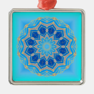 Lotus mandala in turkooise en blauw metalen ornament