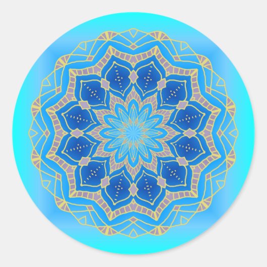 Lotus mandala in turkooise en blauw ronde sticker (Voorkant)