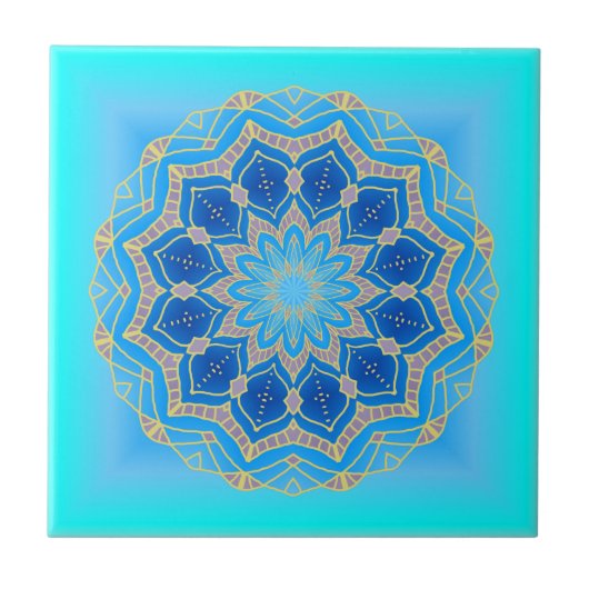 Lotus mandala in turkooise en blauw tegeltje (Voorkant)