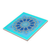 Lotus mandala in turkooise en blauw tegeltje (Zijkant)