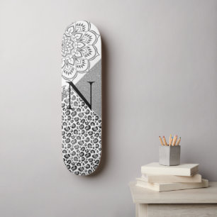 Lotus Mandala Leopard Silver Glitter Monogram Persoonlijk Skateboard