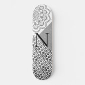 Lotus Mandala Leopard Silver Glitter Monogram Persoonlijk Skateboard (Voorkant)
