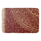 Lotus Mandala met Glitter Gouden Sterren op Rood Badmat (Voorkant)