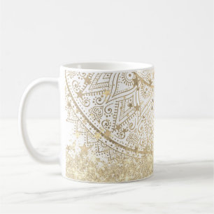 Lotus Mandala met Gouden Sterren Glitter op Wit Koffiemok