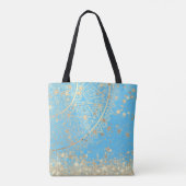 Lotus Mandala met Gouden Sterren op Turquoise Tote Bag (Achterkant)