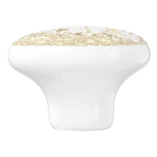 Lotus Mandala met Gouden Sterren op Wit Keramische Knop (Zijkant)