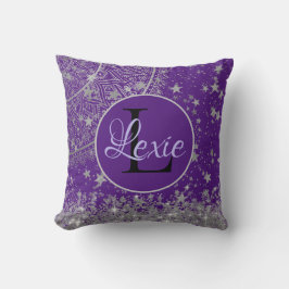 Lotus Mandala met Zilveren Sterren op Paarse Kussen