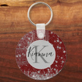 Lotus Mandala met zilveren sterren op rood Persona Sleutelhanger (Voorkant)