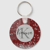 Lotus Mandala met zilveren sterren op rood Persona Sleutelhanger (Achterkant)