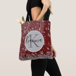 Lotus Mandala met zilveren sterren op rood Persona Tote Bag
