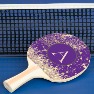 Lotus Mandala Monogram Gouden Sterren Glitter Tafeltennisbatje