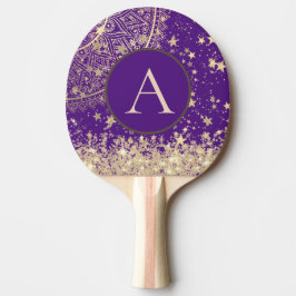 Lotus Mandala Monogram Gouden Sterren Glitter Tafeltennisbatje