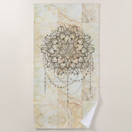 Lotus Mandala op tan marmer Strandlaken