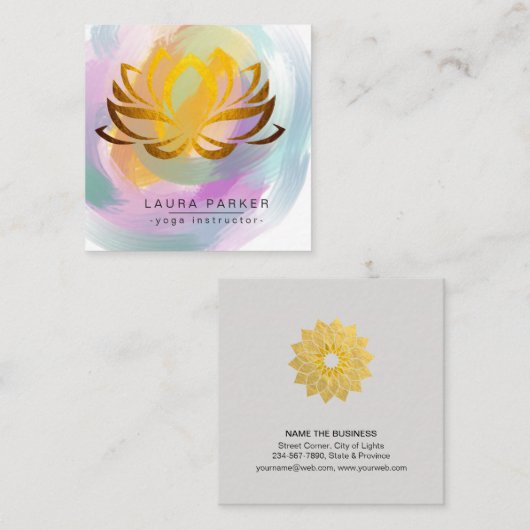 Lotus Mandala Paint Yoga Instructeur Holistisch Vierkante Visitekaartje (Voorkant / Achterkant)