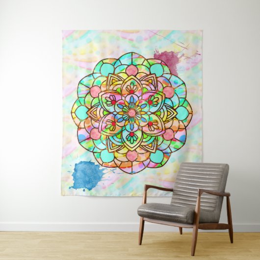 Lotus Mandala Tapestry Wandkleed (In situ)
