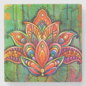 LOTUS Mandala Tile Stenen Onderzetter (Voorkant)