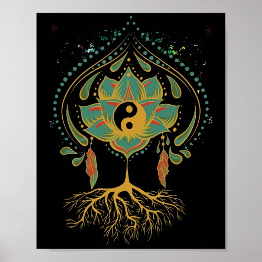 Lotus Mandala Yin Yang Sacred Geometry Spiritueel Poster (Voorkant)