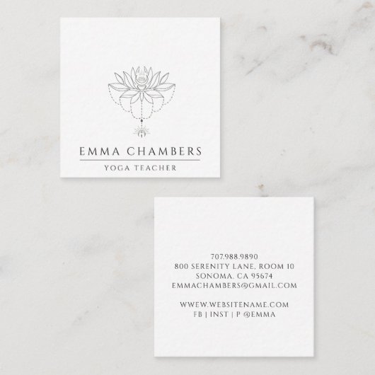 Lotus Meditatie Leraar Vierkante Visitekaartje (Voorkant / Achterkant)
