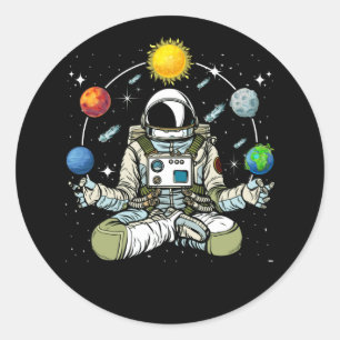 Lotus Meditating Astronaut Zen Yoga Planets Ronde Sticker