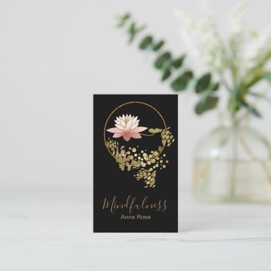 *~* Lotus Meditation Yoga Mindfulness Gold Glitter Visitekaartje (Staand voorkant)