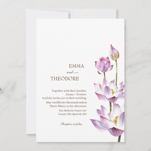 Lotus Modern Mooi Bloemen Bruiloft Kaart (Voorkant)