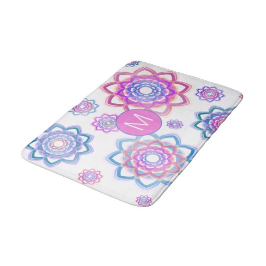Lotus Monogram Abstract Roze Pastel Groen Patroon Badmat (Gekanteld)