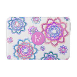 Lotus Monogram Abstract Roze Pastel Groen Patroon Badmat