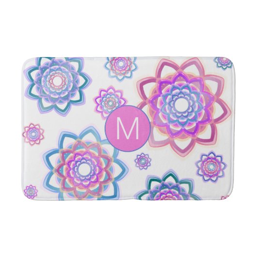 Lotus Monogram Abstract Roze Pastel Groen Patroon Badmat (Voorkant)