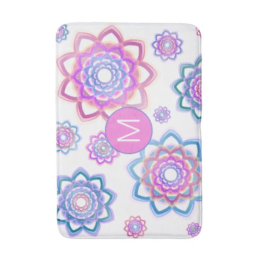 Lotus Monogram Abstract Roze Pastel Groen Patroon Badmat (Voorkant Verticaal)
