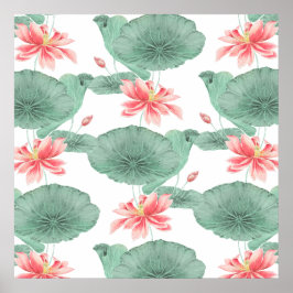 Lotus naadloze patroon botanische achtergrond poster
