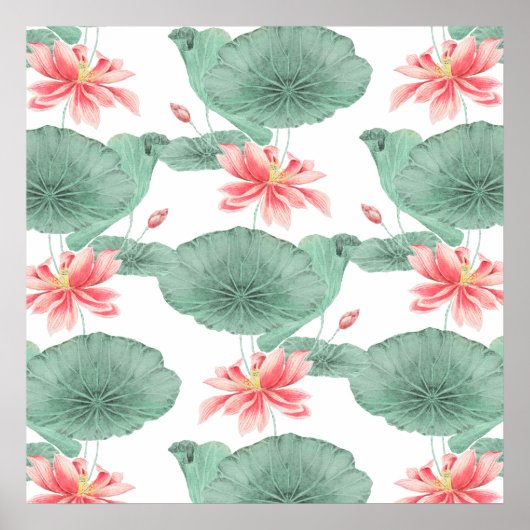 Lotus naadloze patroon botanische achtergrond poster (Voorkant)