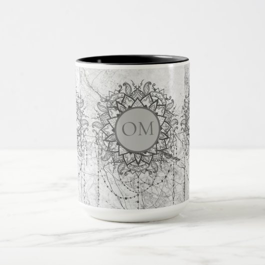  Lotus OM Mandala op Zilver Marmer Mok (Midden)