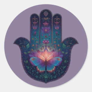 Lotus Ontwaken   Hamsa Hand Ontwerp Ronde Sticker