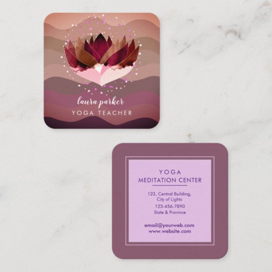 Lotus Paarse Mandala Meditatie Yoga Boho Vierkante Visitekaartje (Voorkant / Achterkant)