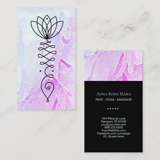 ** Lotus Pastel Peony Massage Yoga Reiki Healer Visitekaartje (Voorkant / Achterkant)