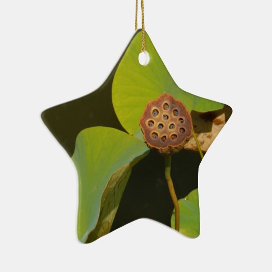 Lotus Pod en Lilly Pad Keramisch Ornament (Rechts)