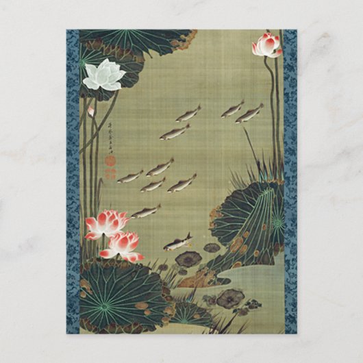 Lotus Pond en visillustratie door Ito Jakuchu Briefkaart (Voorkant)