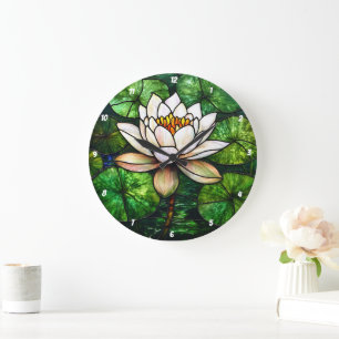 Lotus Pond Glas in lood Grote Klok