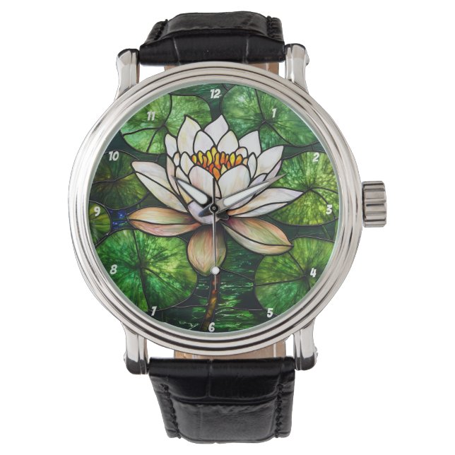 Lotus Pond Stained Glass Horloge (Voorkant)