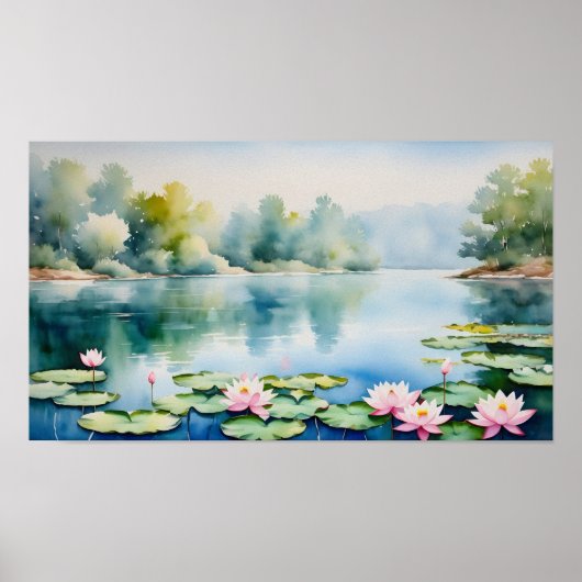 Lotus Pond Waterverf Poster (Voorkant)