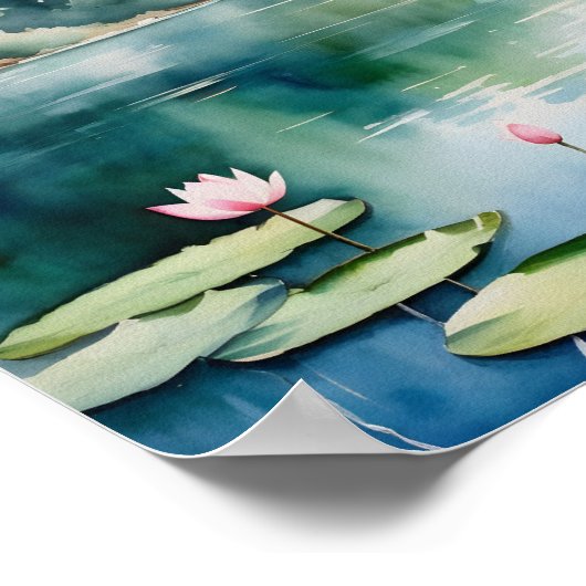 Lotus Pond Waterverf Poster (Hoek)